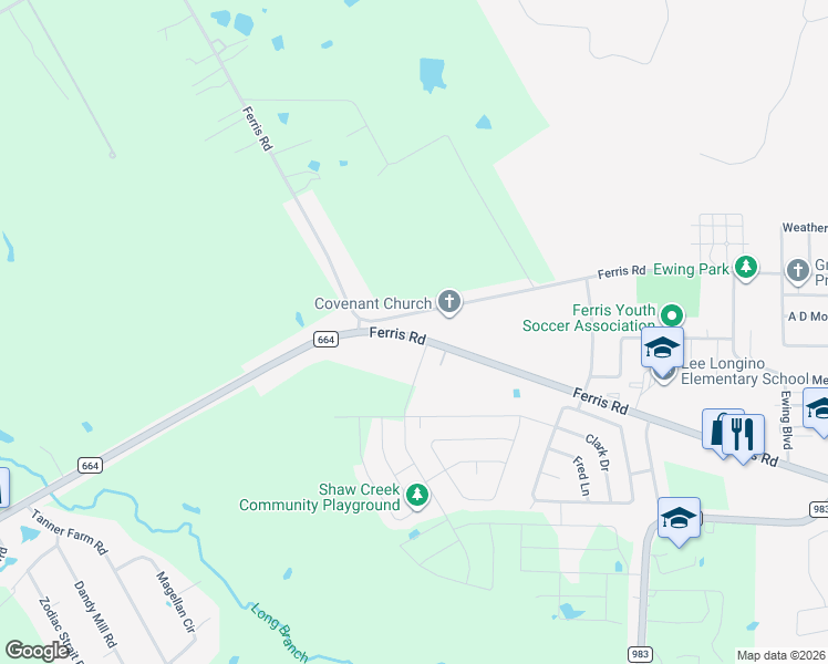 map of restaurants, bars, coffee shops, grocery stores, and more near 2245-2299 Farm to Market 664 in Ferris