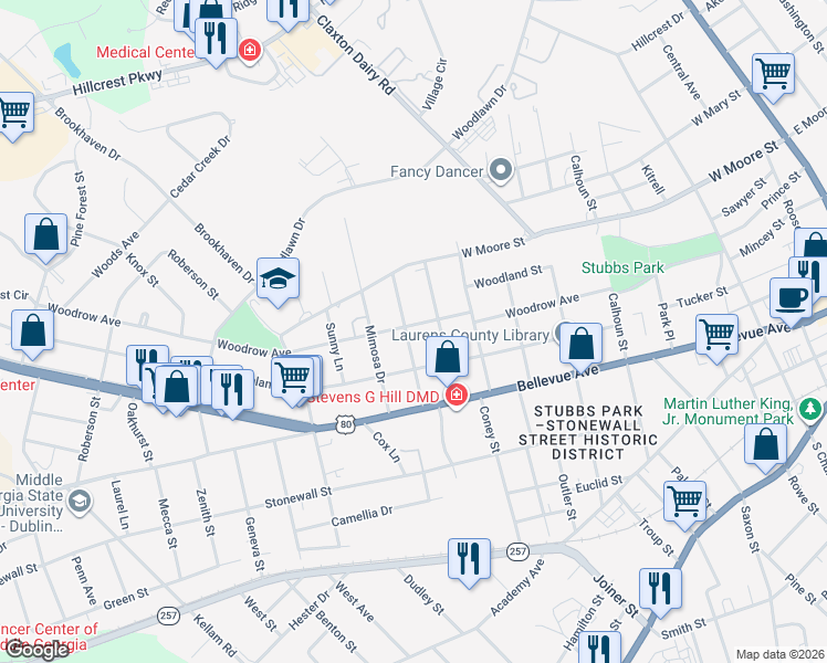 map of restaurants, bars, coffee shops, grocery stores, and more near 202 West Drive in Dublin