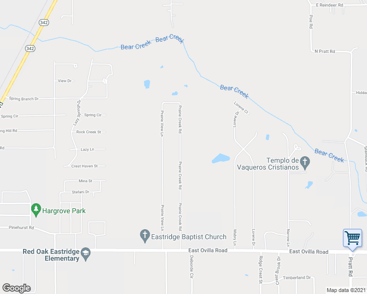map of restaurants, bars, coffee shops, grocery stores, and more near 210 Prairie Creek Road in Red Oak