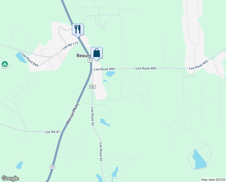 map of restaurants, bars, coffee shops, grocery stores, and more near 307 Lee Road in Opelika