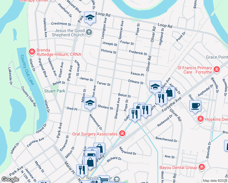 map of restaurants, bars, coffee shops, grocery stores, and more near 2108 Spencer Avenue in Monroe