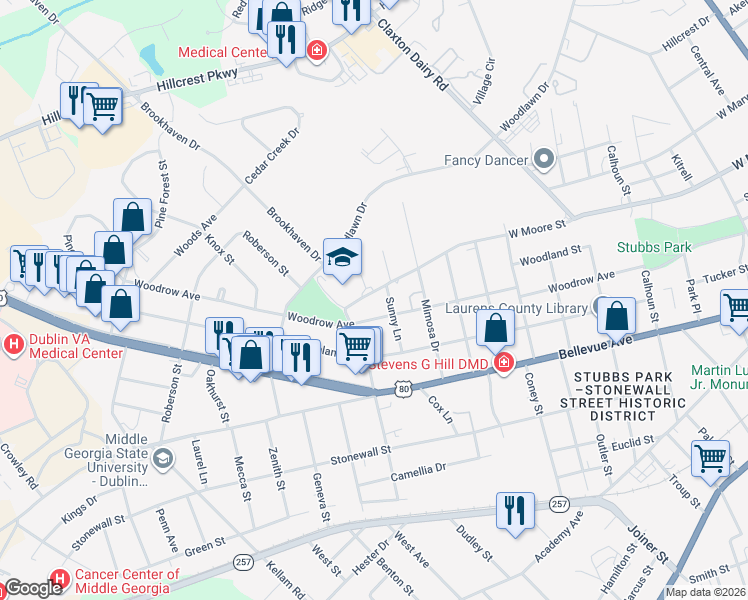 map of restaurants, bars, coffee shops, grocery stores, and more near 400 Sunny Lane in Dublin