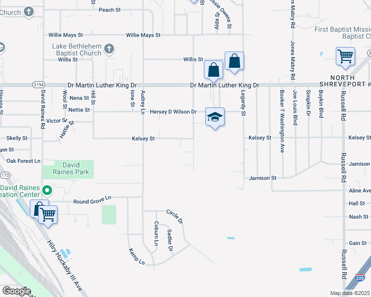 map of restaurants, bars, coffee shops, grocery stores, and more near 2714 Jerome Lane in Shreveport