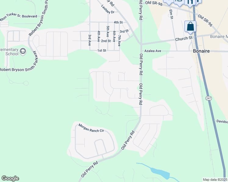 map of restaurants, bars, coffee shops, grocery stores, and more near 103 Ike Court in Warner Robins