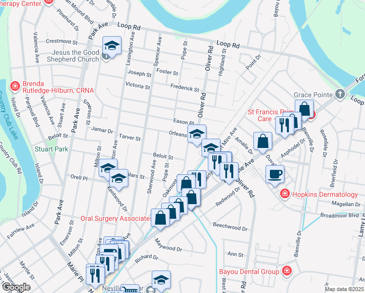 map of restaurants, bars, coffee shops, grocery stores, and more near 409 Orleans St in Monroe