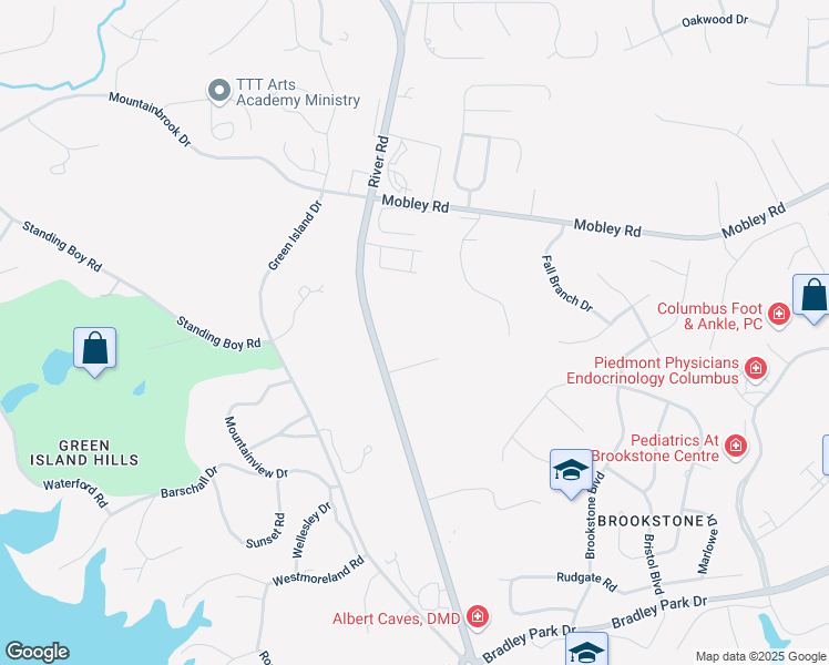 map of restaurants, bars, coffee shops, grocery stores, and more near 6830 River Road in Columbus