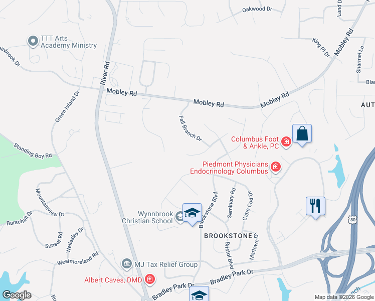 map of restaurants, bars, coffee shops, grocery stores, and more near 20 Pinecreek Drive in Columbus