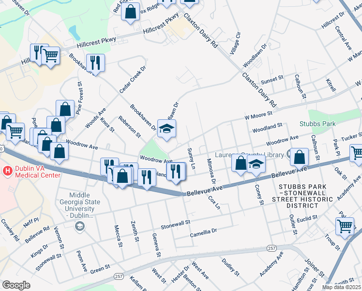 map of restaurants, bars, coffee shops, grocery stores, and more near 1405 West Moore Street in Dublin