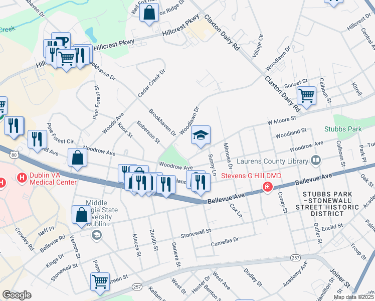 map of restaurants, bars, coffee shops, grocery stores, and more near 1405 West Moore Street in Dublin