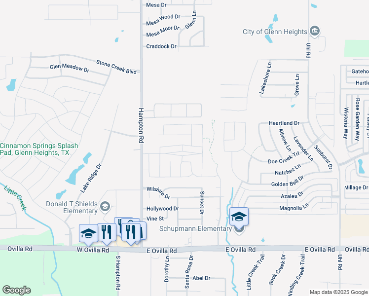 map of restaurants, bars, coffee shops, grocery stores, and more near 213 Greenhill Street in Glenn Heights