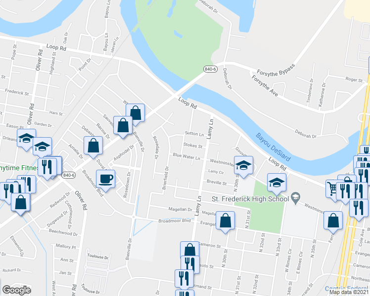 map of restaurants, bars, coffee shops, grocery stores, and more near 2700 Stokes St in Monroe