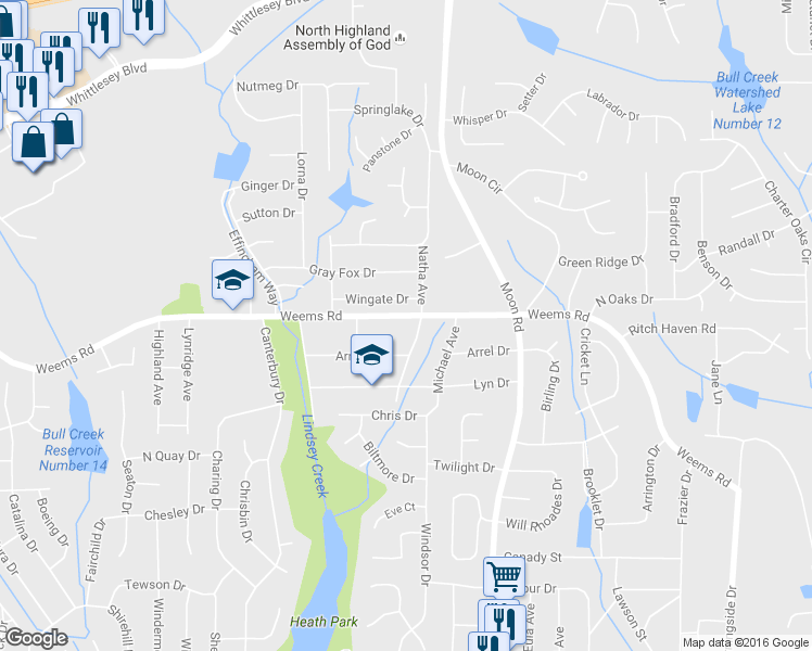 map of restaurants, bars, coffee shops, grocery stores, and more near 3676 Weems Road in Columbus