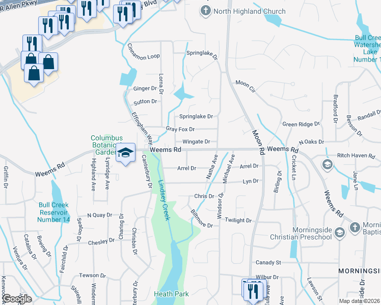 map of restaurants, bars, coffee shops, grocery stores, and more near 6328 Gable Avenue in Columbus