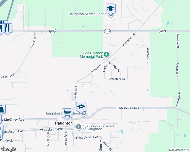 map of restaurants, bars, coffee shops, grocery stores, and more near 451 North Hazel Street in Haughton
