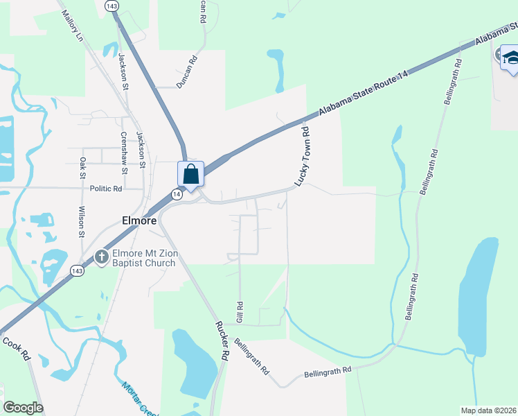 map of restaurants, bars, coffee shops, grocery stores, and more near 17 Lucky Town Loop in Elmore