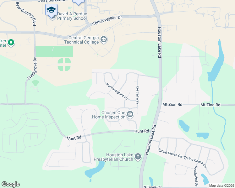 map of restaurants, bars, coffee shops, grocery stores, and more near 119 Hummingbird Lane in Kathleen