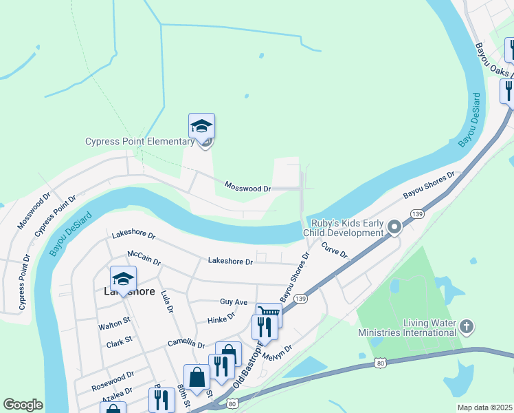 map of restaurants, bars, coffee shops, grocery stores, and more near 6811 Cypress Point Drive in Monroe