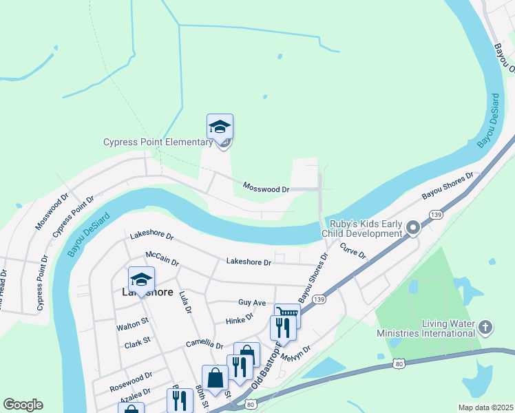 map of restaurants, bars, coffee shops, grocery stores, and more near 6811 Cypress Point Dr in Monroe