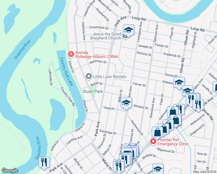 map of restaurants, bars, coffee shops, grocery stores, and more near 909-999 Middleton St in Monroe