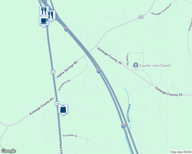 map of restaurants, bars, coffee shops, grocery stores, and more near 1515 White Cloud Drive in Deatsville