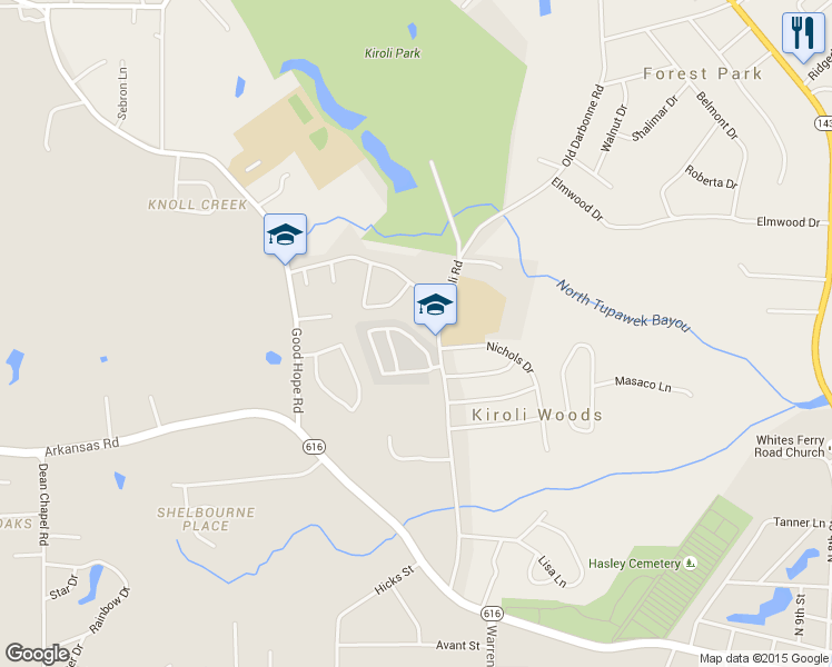 map of restaurants, bars, coffee shops, grocery stores, and more near 210 Ponderosa Trail in West Monroe