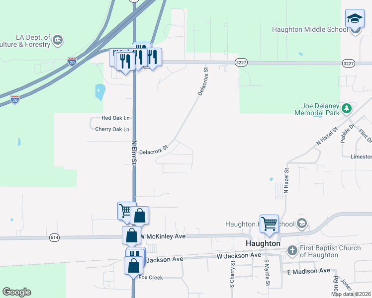 map of restaurants, bars, coffee shops, grocery stores, and more near Deer Valley in Haughton