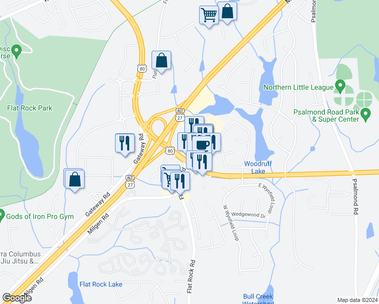 map of restaurants, bars, coffee shops, grocery stores, and more near 6501 Kitten Lake Drive in Columbus