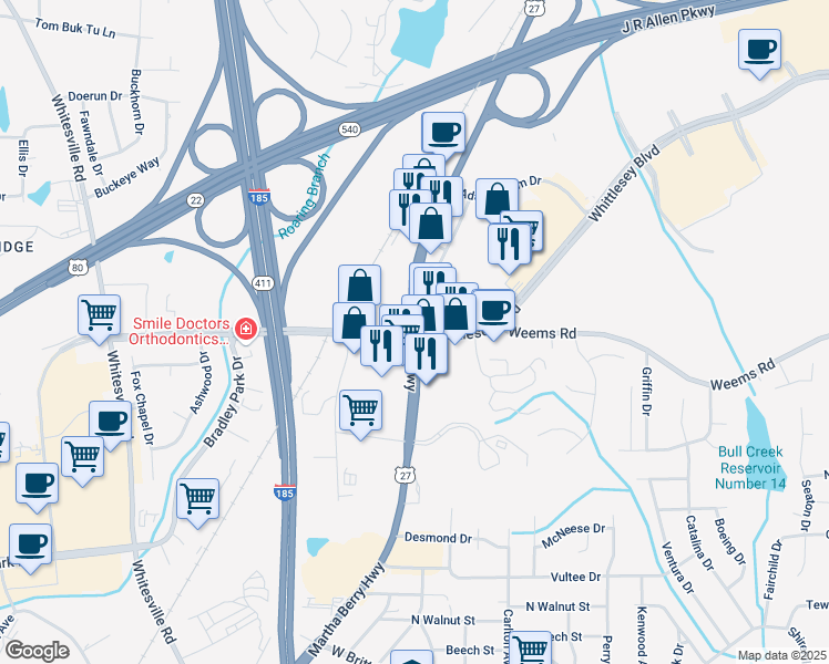 map of restaurants, bars, coffee shops, grocery stores, and more near 5462 Whittlesey Road in Columbus