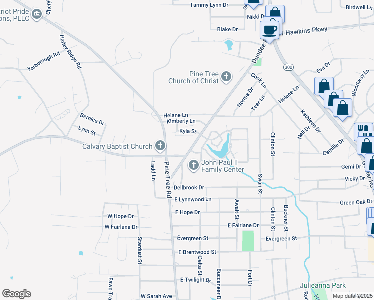 map of restaurants, bars, coffee shops, grocery stores, and more near 103 Sage Road in Longview