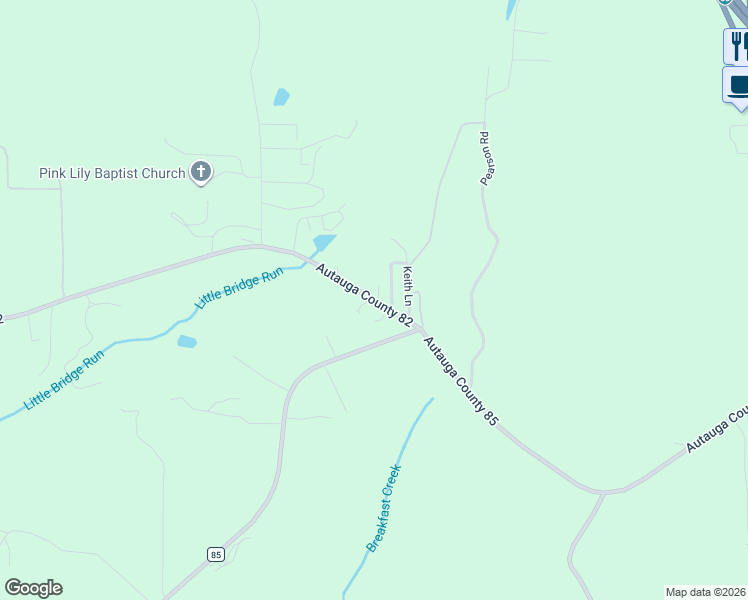 map of restaurants, bars, coffee shops, grocery stores, and more near 313 Autauga County 82 in Prattville