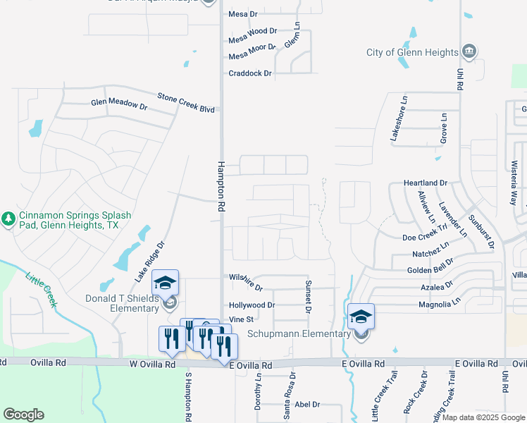 map of restaurants, bars, coffee shops, grocery stores, and more near 213 Greenhill Street in Glenn Heights