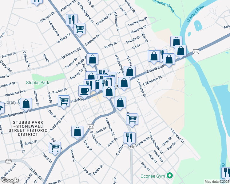 map of restaurants, bars, coffee shops, grocery stores, and more near 120 East Jackson Street in Dublin