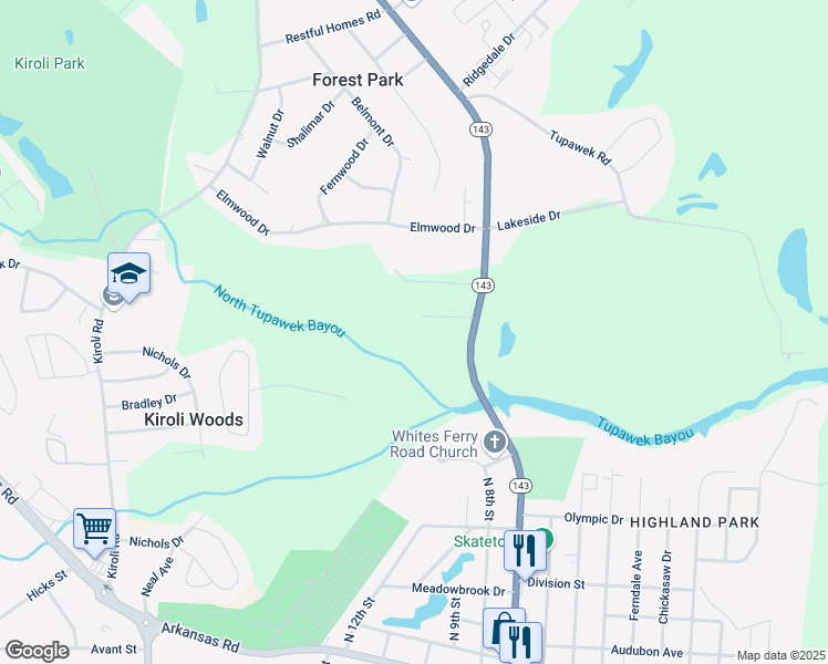 map of restaurants, bars, coffee shops, grocery stores, and more near 205 Alexander Road in West Monroe