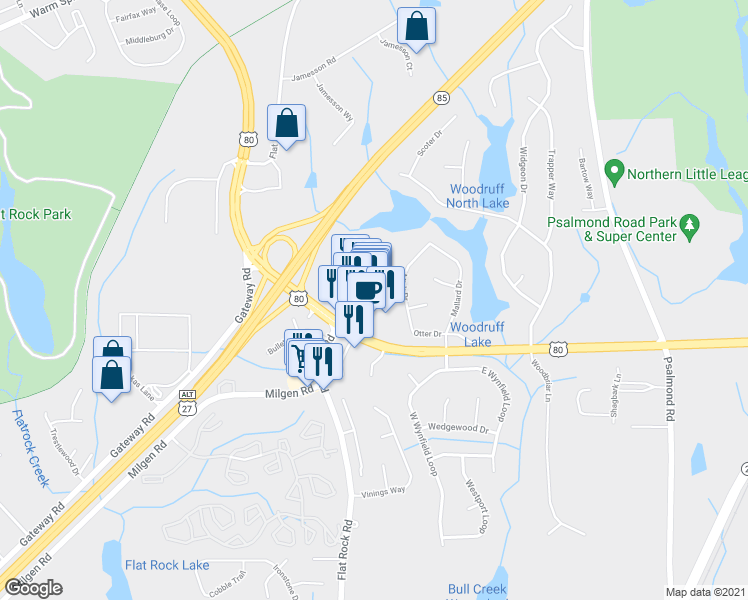 map of restaurants, bars, coffee shops, grocery stores, and more near 6516 Kitten Lake Drive in Columbus