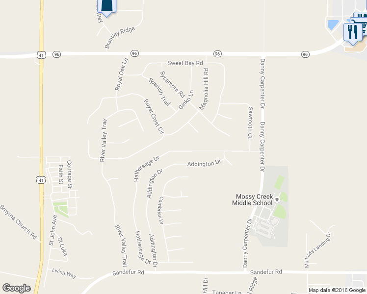 map of restaurants, bars, coffee shops, grocery stores, and more near 277 Hathersage Drive in Kathleen