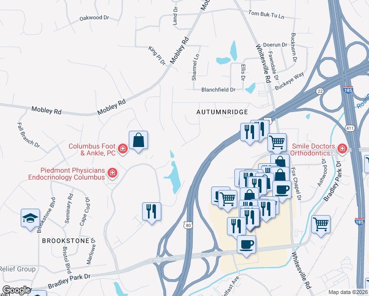 map of restaurants, bars, coffee shops, grocery stores, and more near 6500 Autumnleaf Drive in Columbus