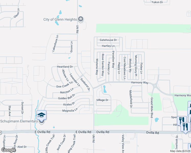map of restaurants, bars, coffee shops, grocery stores, and more near 200 Orchard Place in Red Oak