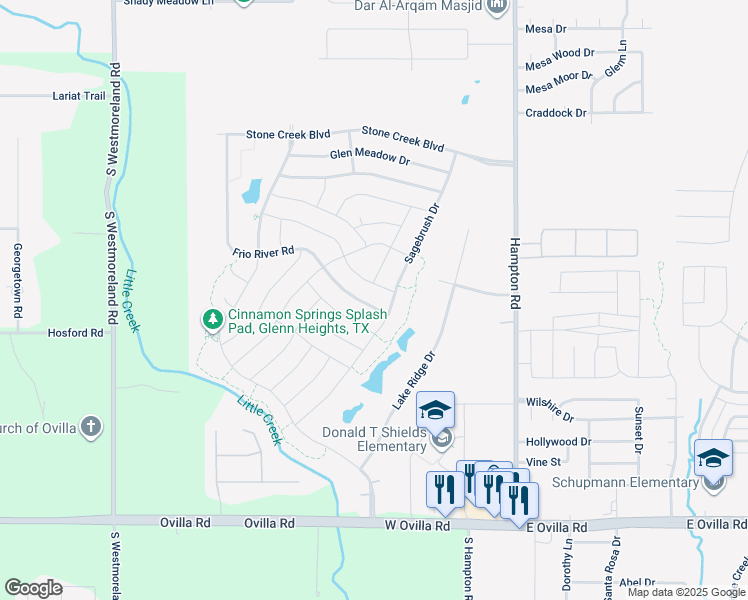 map of restaurants, bars, coffee shops, grocery stores, and more near 2507 Lake Ridge Road in Glenn Heights
