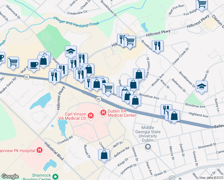 map of restaurants, bars, coffee shops, grocery stores, and more near 1819 Highland Avenue in Dublin