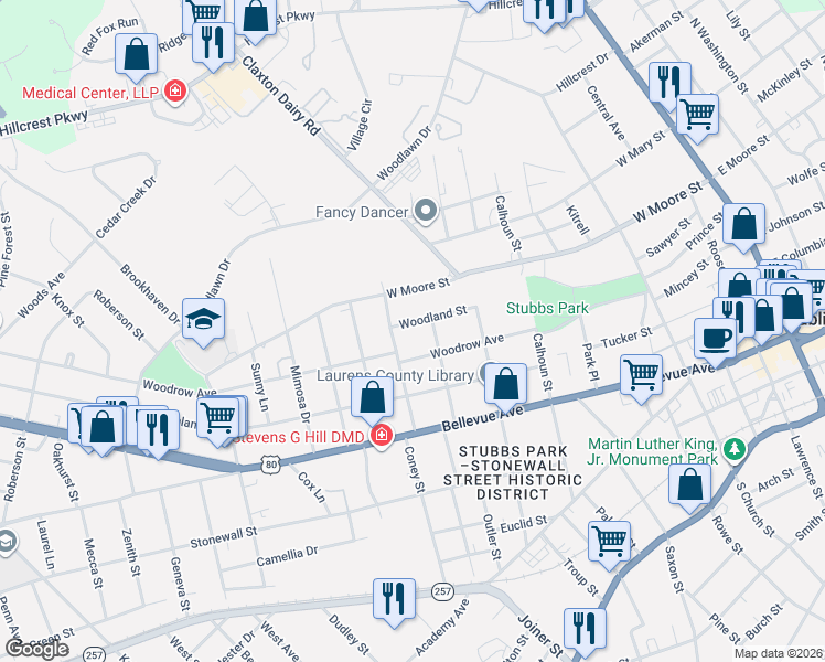 map of restaurants, bars, coffee shops, grocery stores, and more near 901 Woodrow Avenue in Dublin