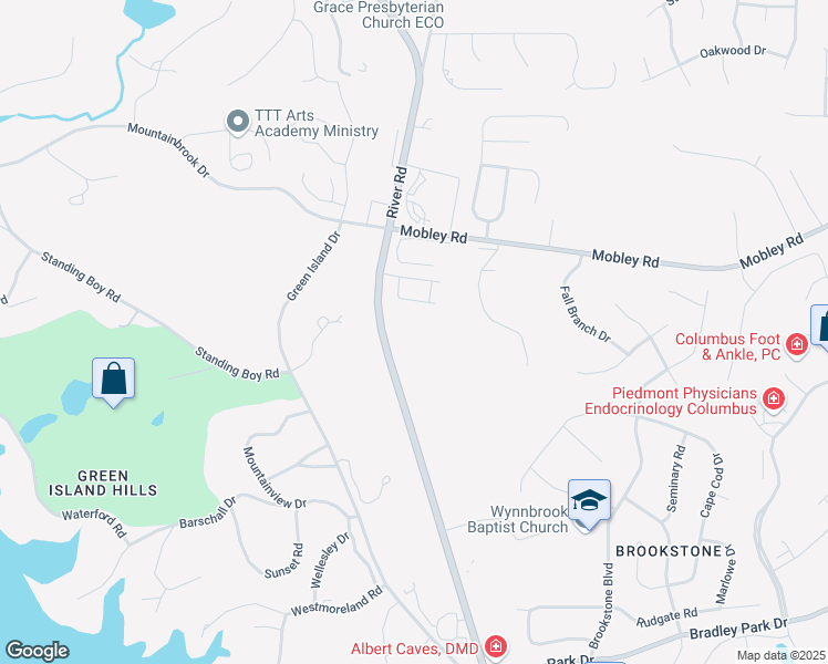 map of restaurants, bars, coffee shops, grocery stores, and more near 6830 River Road in Columbus