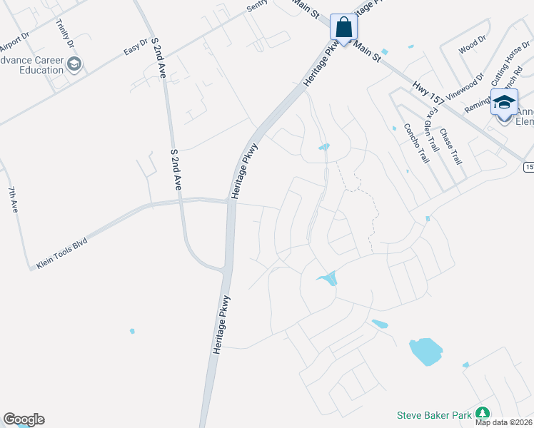 map of restaurants, bars, coffee shops, grocery stores, and more near Heritage Parkway in Mansfield