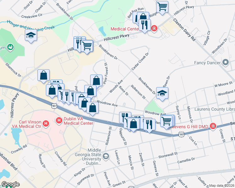 map of restaurants, bars, coffee shops, grocery stores, and more near 415 Woods Avenue in Dublin