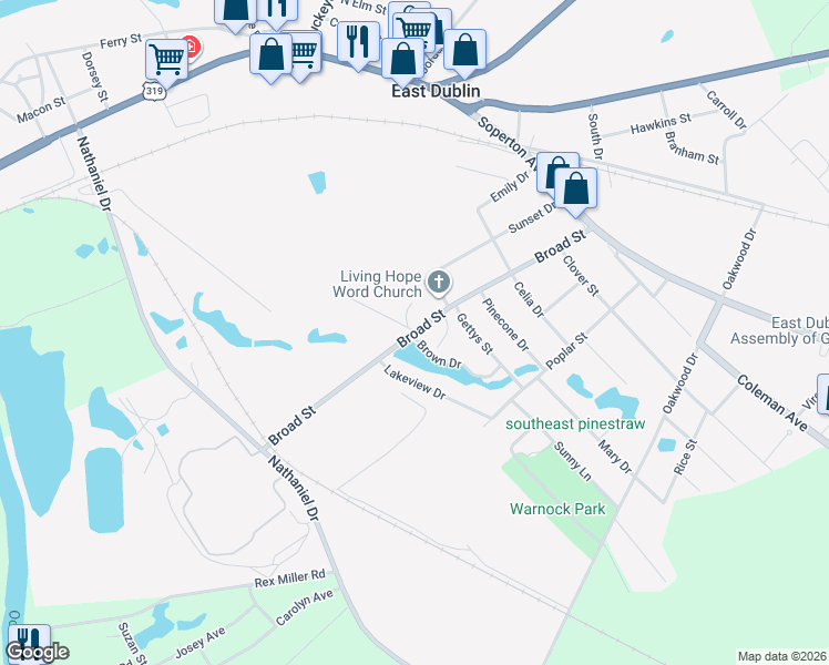 map of restaurants, bars, coffee shops, grocery stores, and more near 100 Corbett Drive in East Dublin