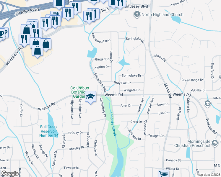 map of restaurants, bars, coffee shops, grocery stores, and more near 3642 Gray Fox Drive in Columbus