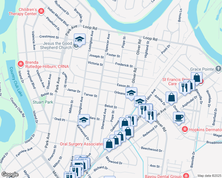 map of restaurants, bars, coffee shops, grocery stores, and more near 505 Eason Place in Monroe