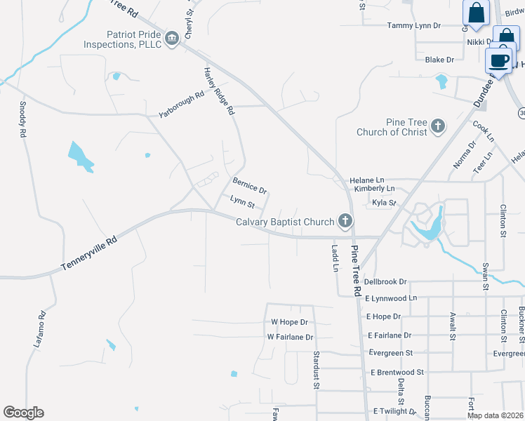 map of restaurants, bars, coffee shops, grocery stores, and more near 202 Bernice Drive in Longview