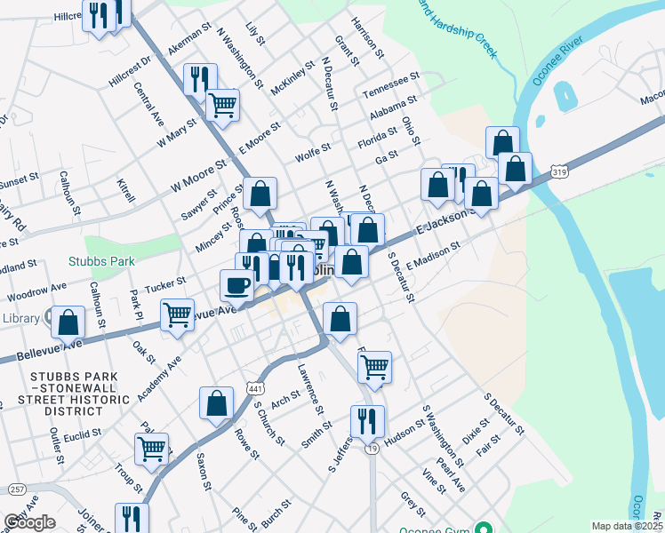 map of restaurants, bars, coffee shops, grocery stores, and more near 120 East Jackson Street in Dublin