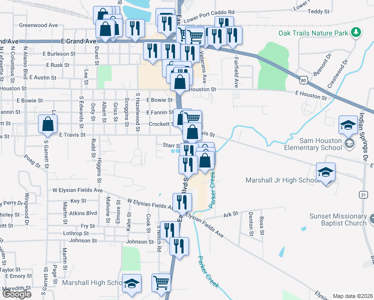 map of restaurants, bars, coffee shops, grocery stores, and more near 1601-1799 Starr St in Marshall