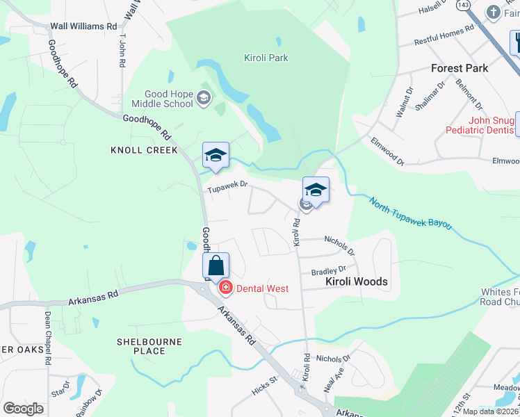 map of restaurants, bars, coffee shops, grocery stores, and more near 109 Choctaw Drive in West Monroe